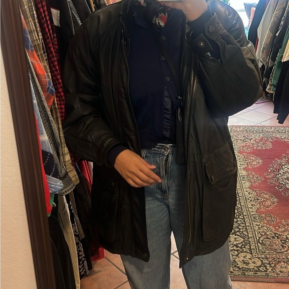 Oversized Vintage Black Leather Jacket